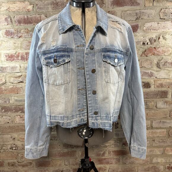 Mica Light Wash Distressed Jean Jacket Large - Picture 1 of 5